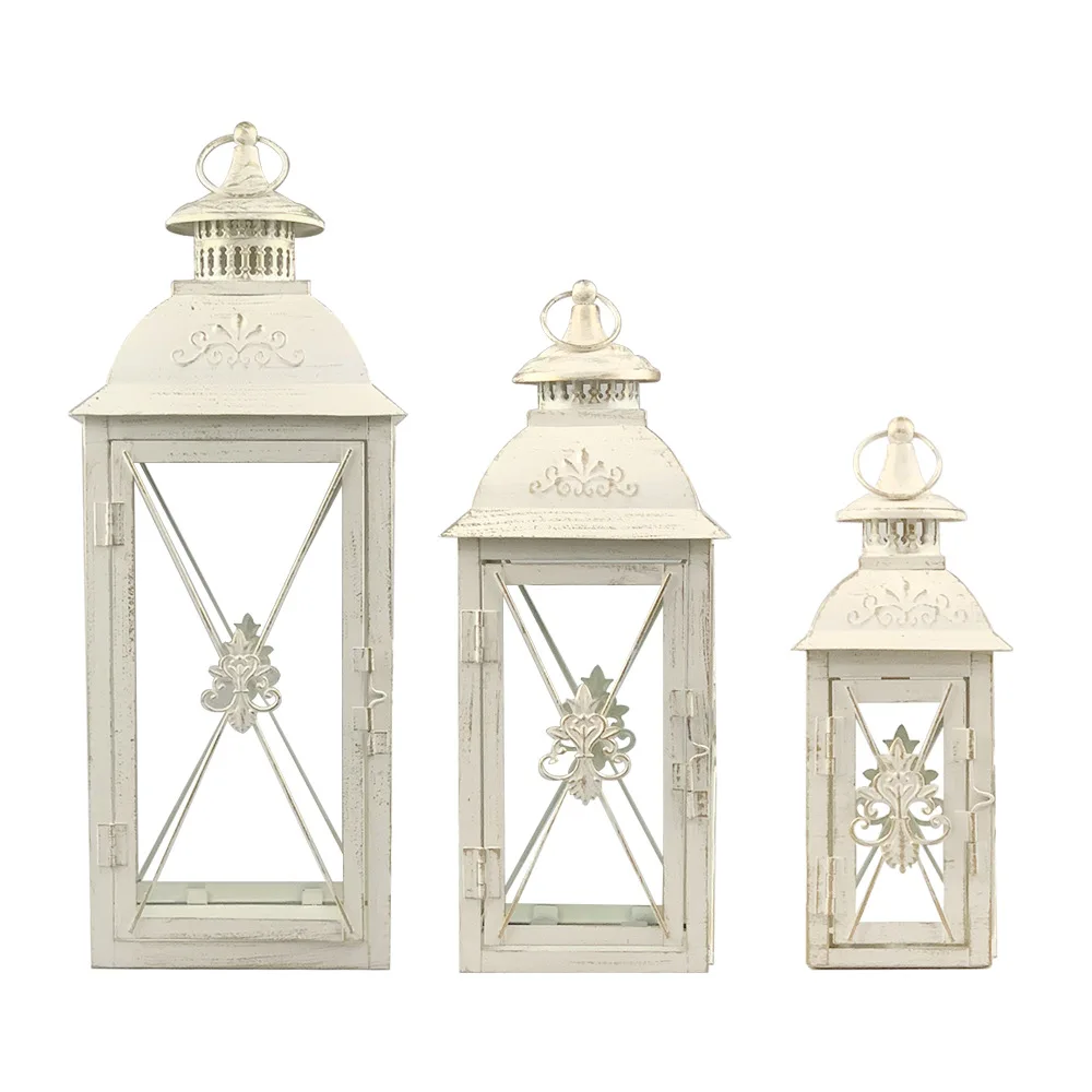 HYS retro classic metal white brush gold set three lanterns lantern family ornament photo bar ornament villa outfit