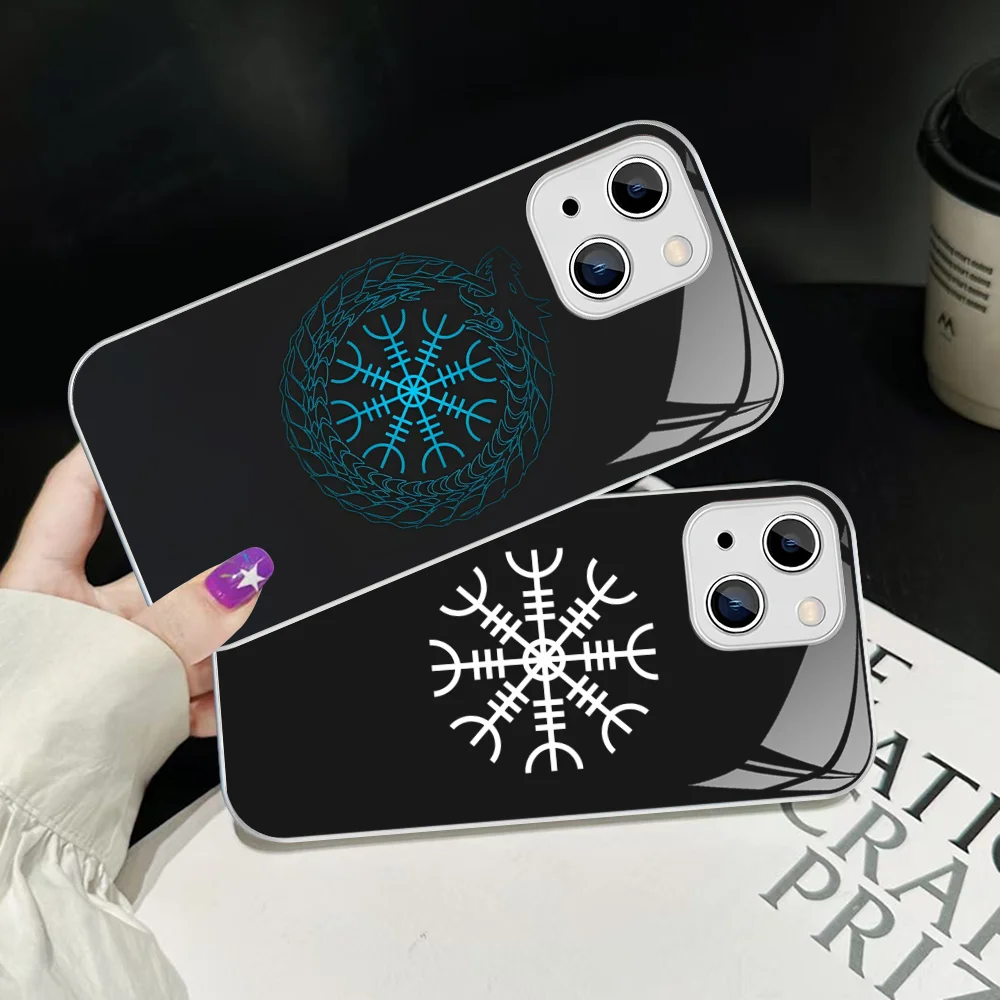 

Viking Vegvisir Logo Phone Case Tempered Glass For iphone 14 13 12 11 Pro Mini XS MAX 14Plus X XS XR Cover