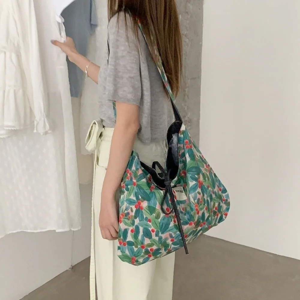 

Cloth Double Sided Denim Bag Korean Style Flower Denim Shoulder Bag Handbag Large Capacity Bohemian Messenger Bag Outdoor