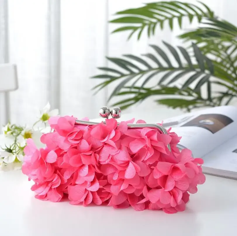 Wedding Dress Bag 8 Colors White Bride Clutches Ladies Blue Party Handbag Woman Purple Evening Flower Bags Floral Wedding Clutch