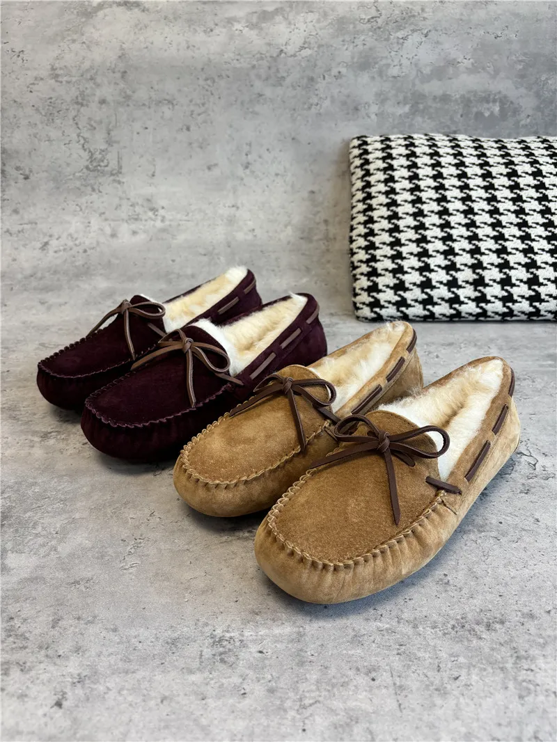 

Thickened Wool Snow Boots Women's Fashion Casual round Toe Flat Heel Anti-Slip Wear-Resistant Leather Fur Integrated Baozi Shoes