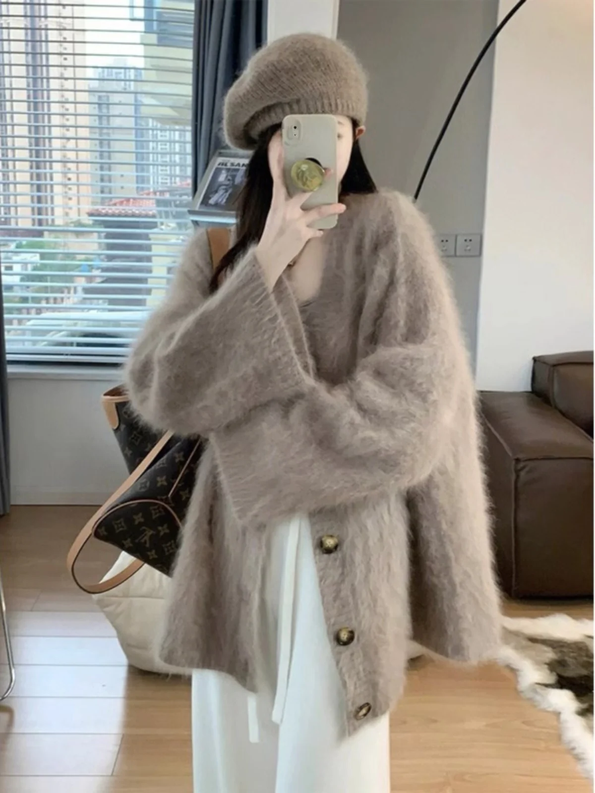 

Loose Knitted Sweater Women's Top Spring Autumn Thiened Lazy Sle Cardigan Outerwear Korean Version Faionable Polyester ...