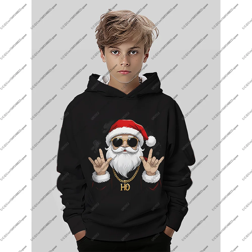 Uomo Bambini Regalo Top Tee Ragazzi Autunno Casual Pullover T Shirt Abbigliamento sportivo Natale Babbo Natale Felpa con cappuccio a maniche lunghe alla moda Calda