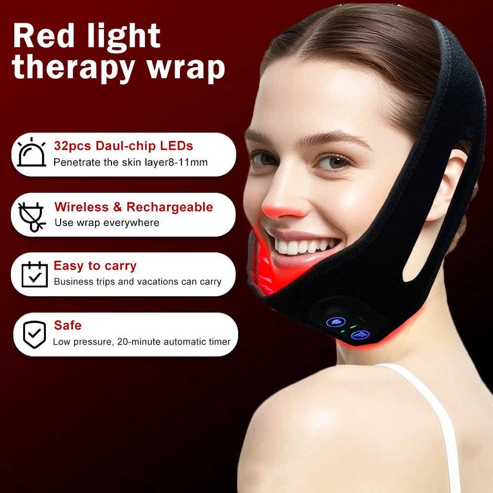 Red Light Therapy for Chin Neck,Cordless Infrared Light Therapy Belt for Chin Firming V Face,Rechargeable Infrared Neck Wrap Pad