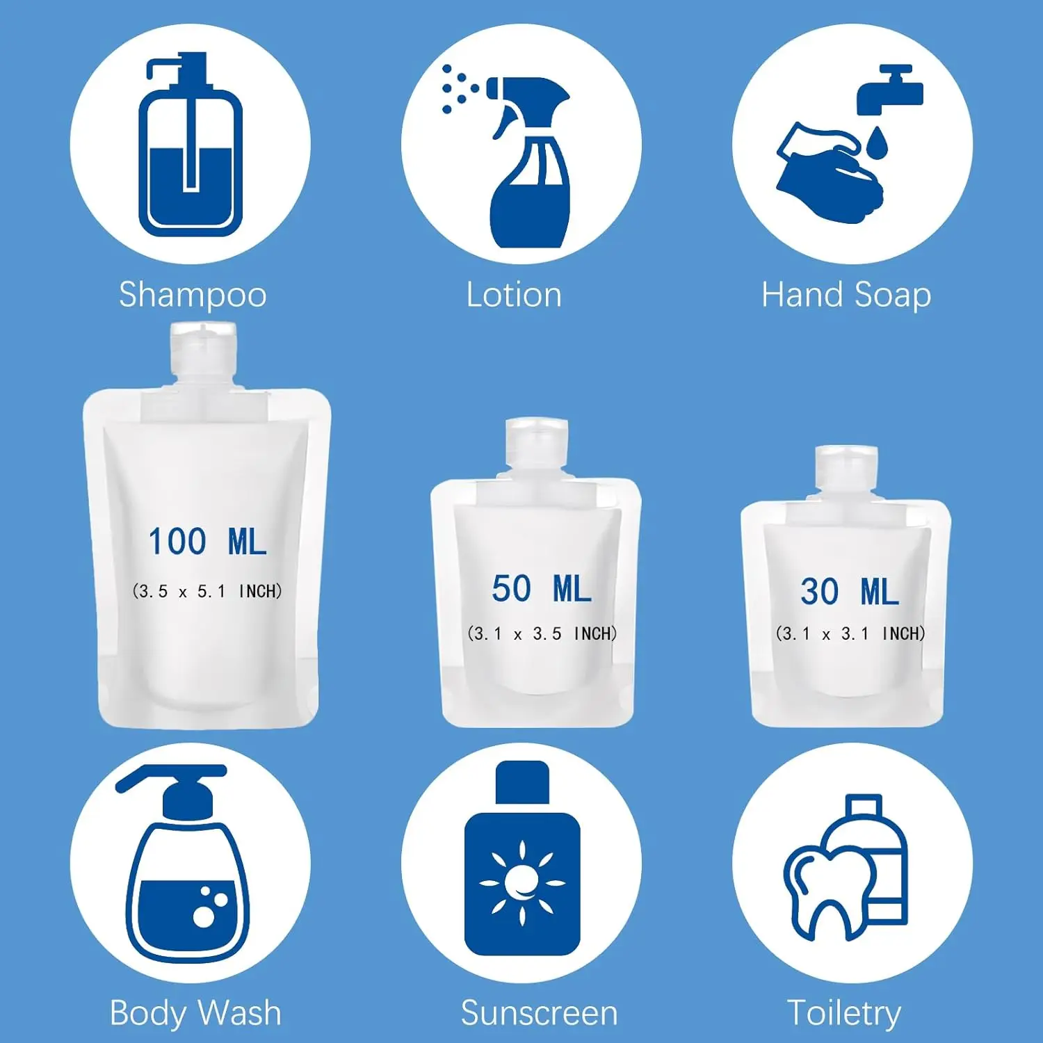 20PCS รีฟิลพลาสติกคอนเทนเนอร์เครื่องสําอางกระเป๋าเดินทางแบบพกพา Frosted กระเป๋าสําหรับแชมพูโลชั่น Squeezable กระเป๋าเก็บชุด