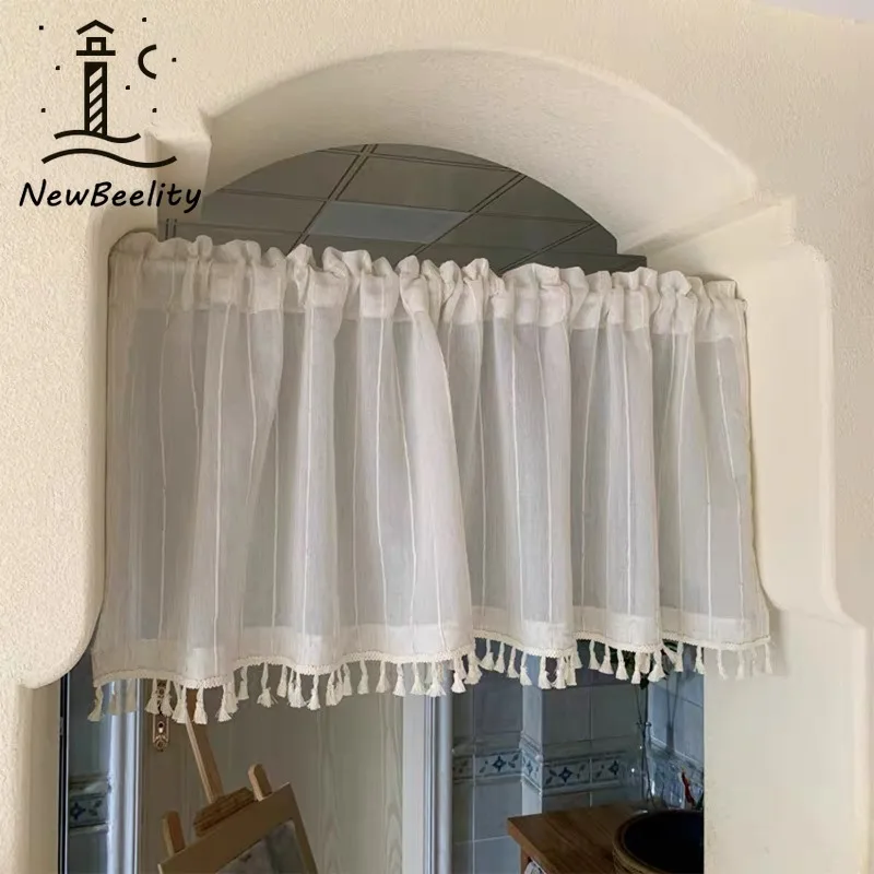 Log Japanese Style Linen Tulle Short Curtains for Living Dining Room Bedroom Kitchen Cabinet Decoration Custom Size Partition