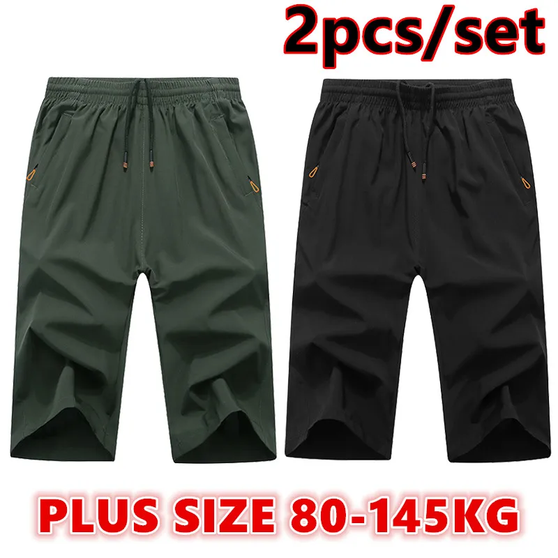 2 Pcs Plus Size Men Casual Shorts Pants 3XL-9XL Summer Sweatpants Three Quarter Shorts Sport Pants 3/4 Pants Gym Shorts