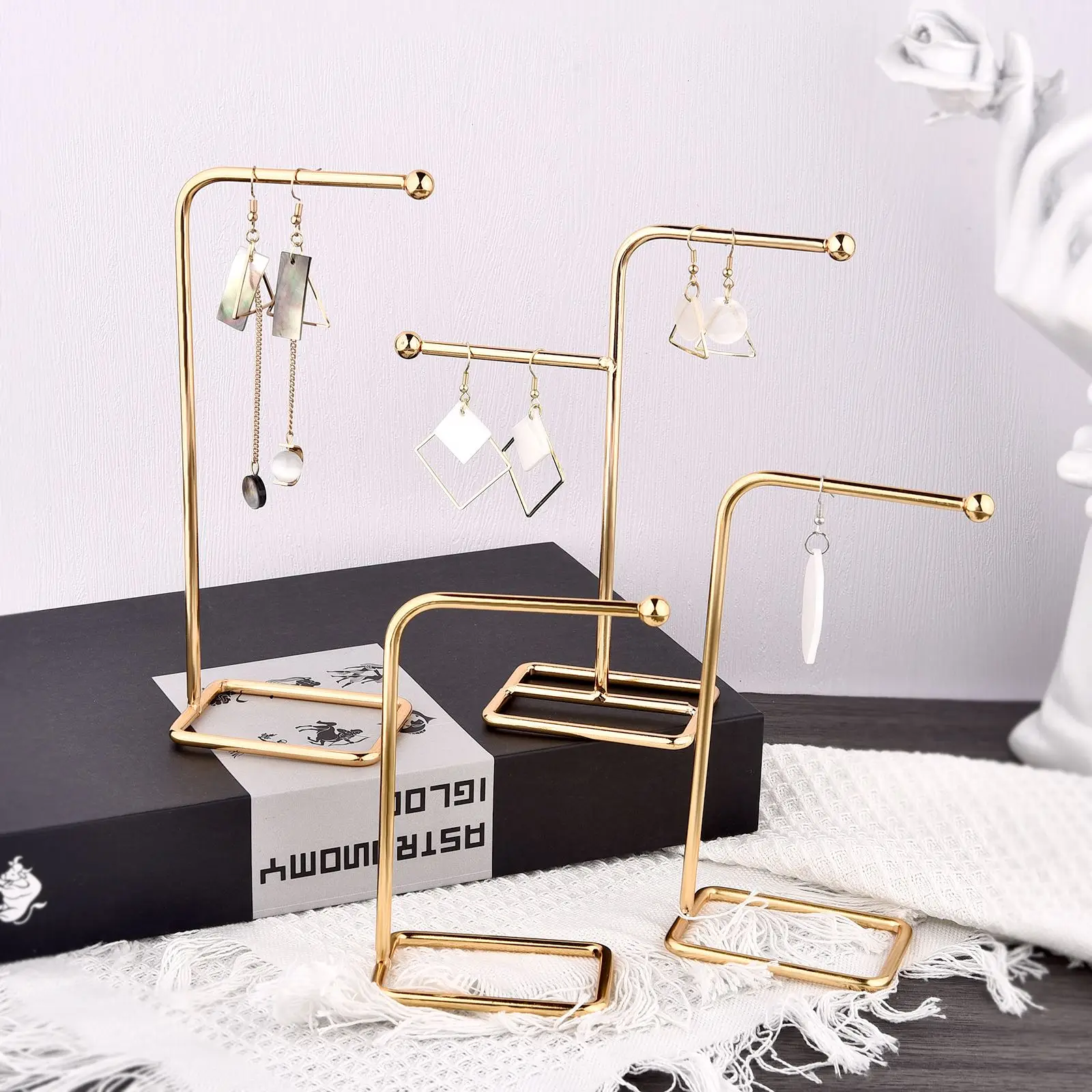 1pc Portable Metallic Earring Display Rack Necklace Organizer Ornament T Shape/L Shape Stand Holder Showcase Display Stand