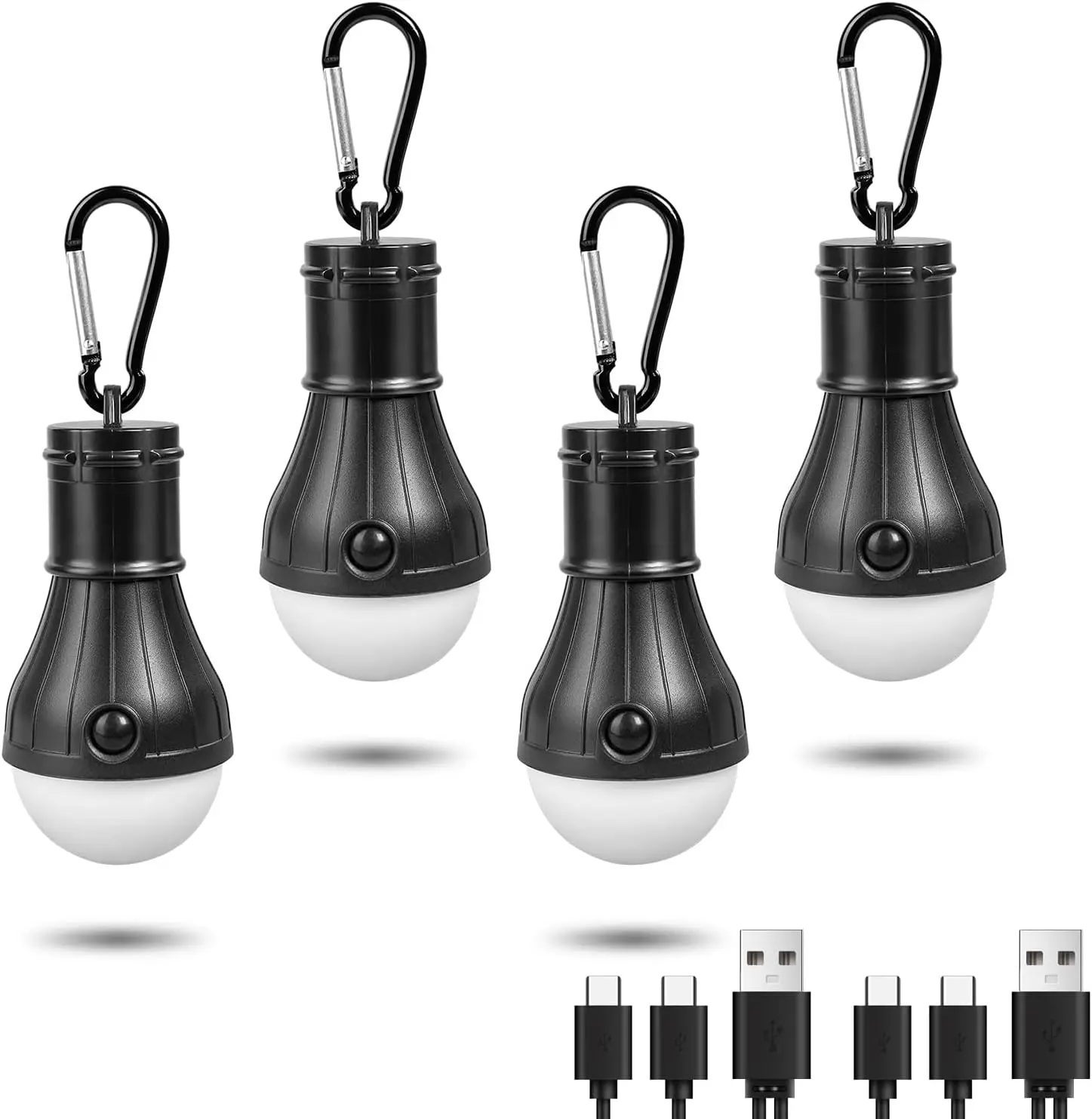4 Pack LED Camping Lantern USB Rechargeable, Portable Tent Lights with Clip Hook for Outdoor Hanging