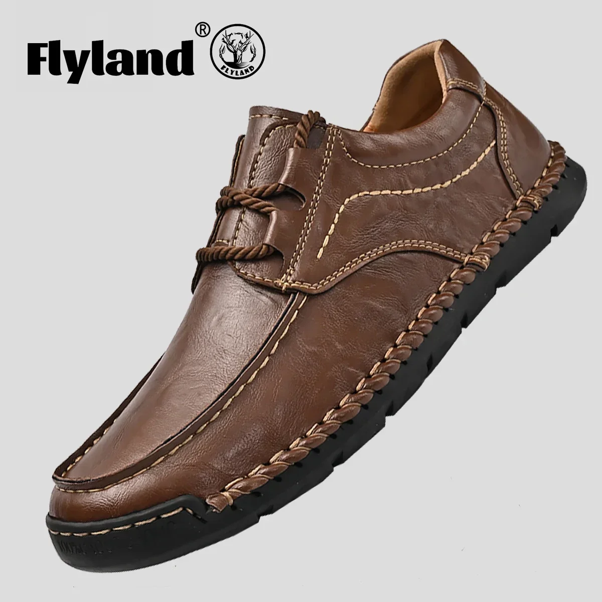 FLYLAND Men‘s Casual Shoes Handmade Leather Luxury Designer Shoes Men Flats Moccasins Driving Shoes image 2