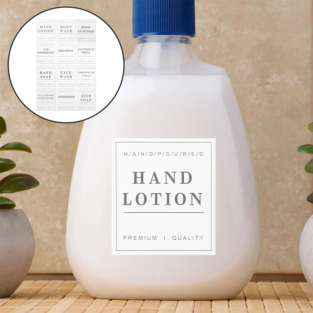 

24 водонепроницаемые этикетки-наклейки для банок и бутылок в ванной комнате, самоклеящиеся ПВХ-этикетки для бутылок с мылом и шампунем