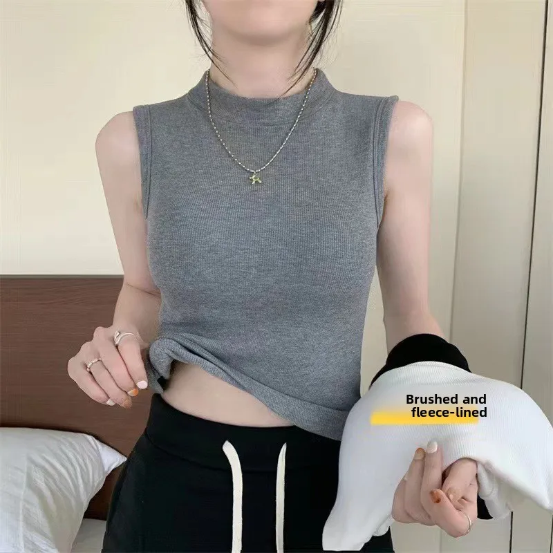 Chaleco de cuello alto con forro de Fce para mujer con almohadilla para el pecho Ropa interior térmica No Sve Diseño Inteated Otoño Invierno Calor...