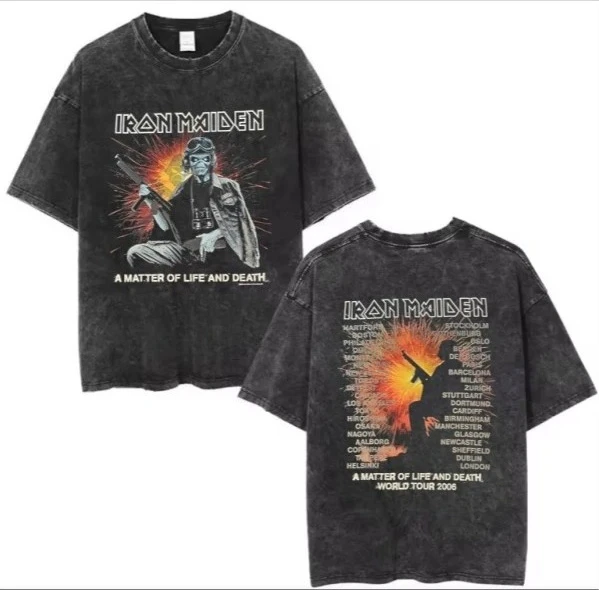 

I-Irons The Future Past 2025 World Tour Maidens Summer Washed T Shirt Retro T-shirt Short Sleeve Vintage Black Wash Y2k Clothes