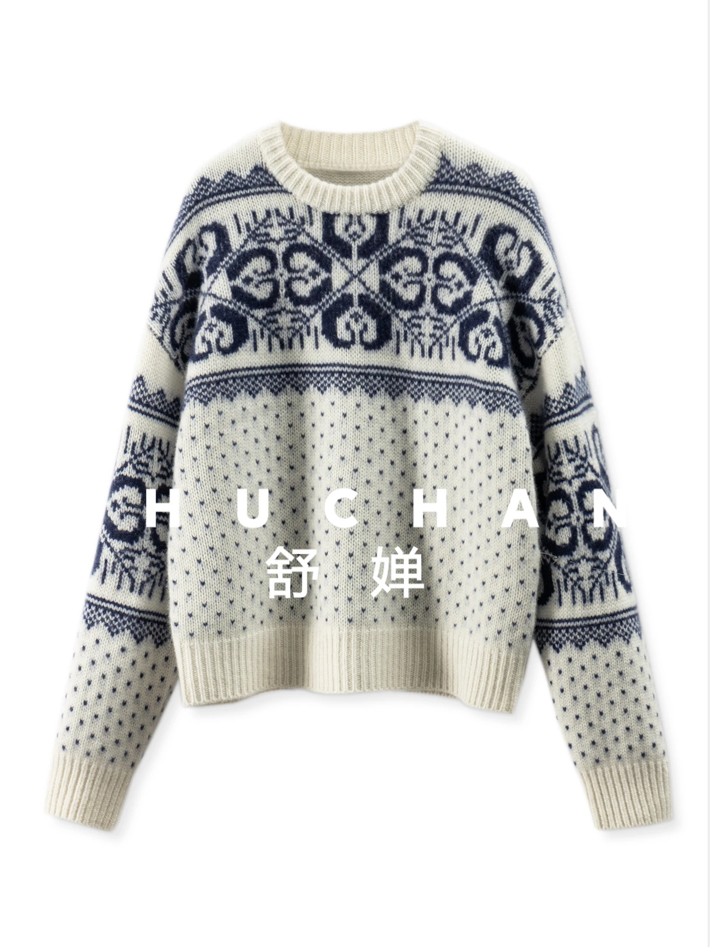 

Winter Atmosphere French Fair Isle Jacquard 100 Cashmere Crew Neck Sweater Female Pullover Warm 460g 34I7