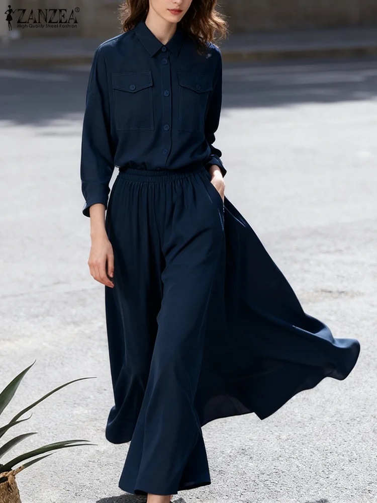 2026年春新作 レディース セットアップ ZANZEA 秋服 長袖シャツワンピーススーツ エレガント 仕事着 ツーピースセット 無地 OL風トラックスーツ
