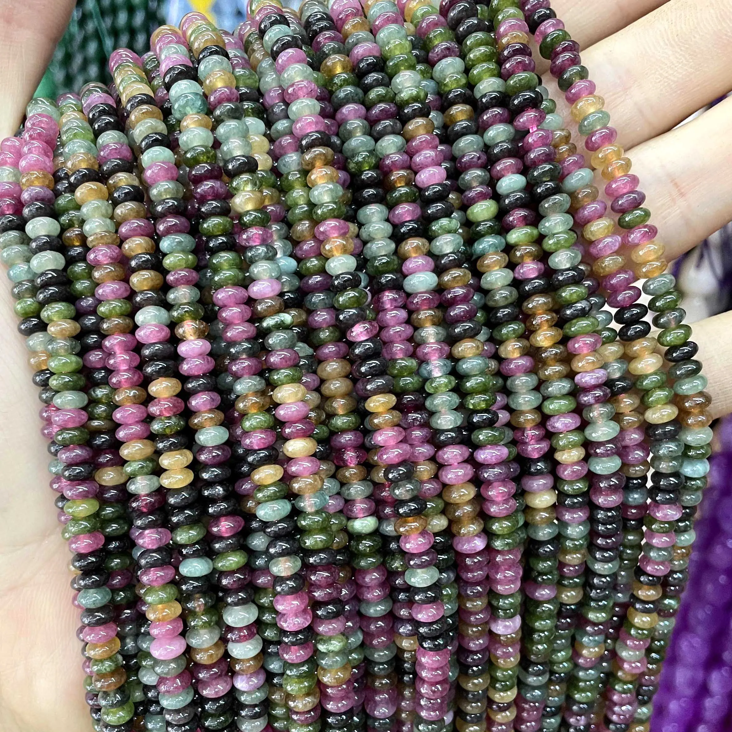 2X4MM Natural Stone Rondelle Colorful Tourmaline Abacus Round Loose Space Beads For Jewelry Making Diy Bracelet Accessories