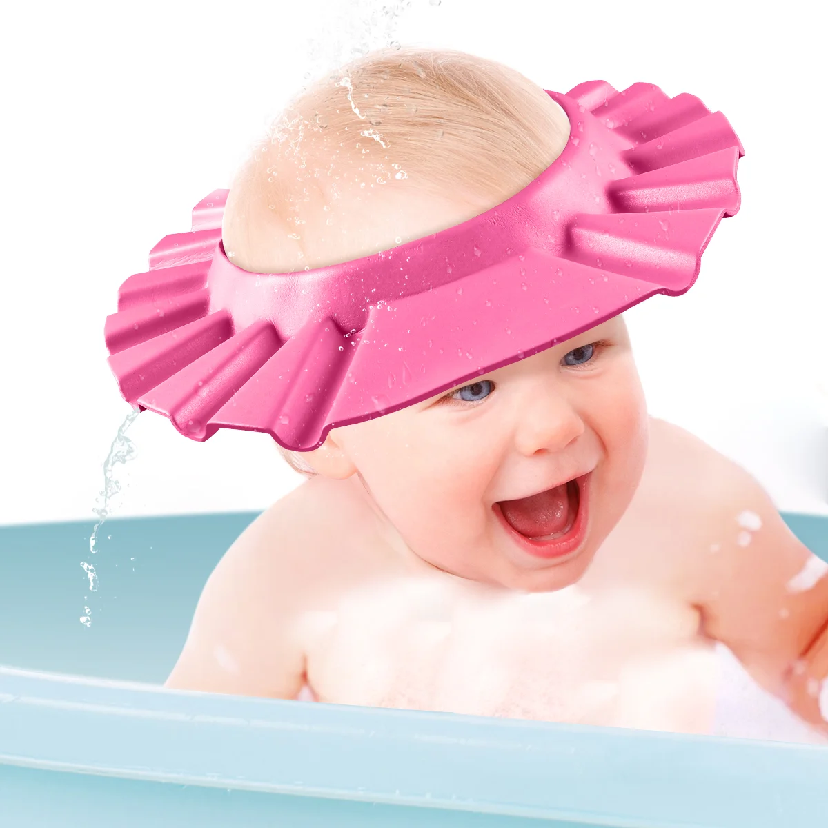 BESTOMZ Baby Adjustable Shampoo Shower Bathing Protect Wash Hair Shield Hat without Ear Protection Pads (Pink)