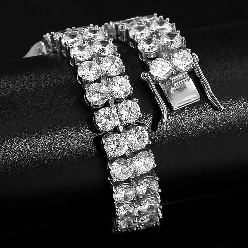 2 Rows 5mm Zircon Iced Out Tennis Chain Bracelets For Men Women Brass Hip Hop Jewelry Free Shipping