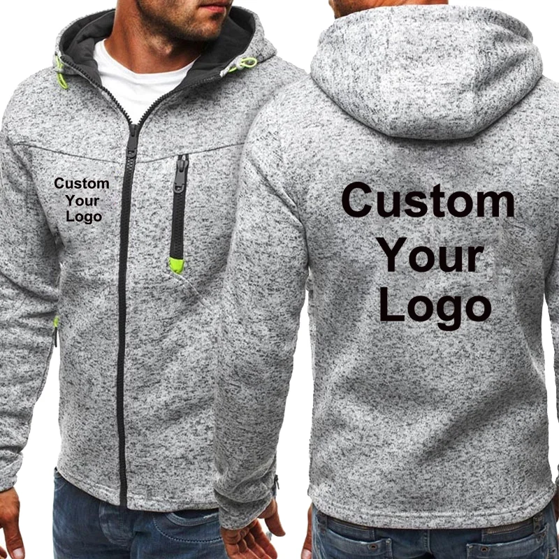 Men's Autumn Fashion Custom Your Logo Hooded Jacket Winter Sweatshirts Knit Zipper Long Sleeved Pullover Hoodie