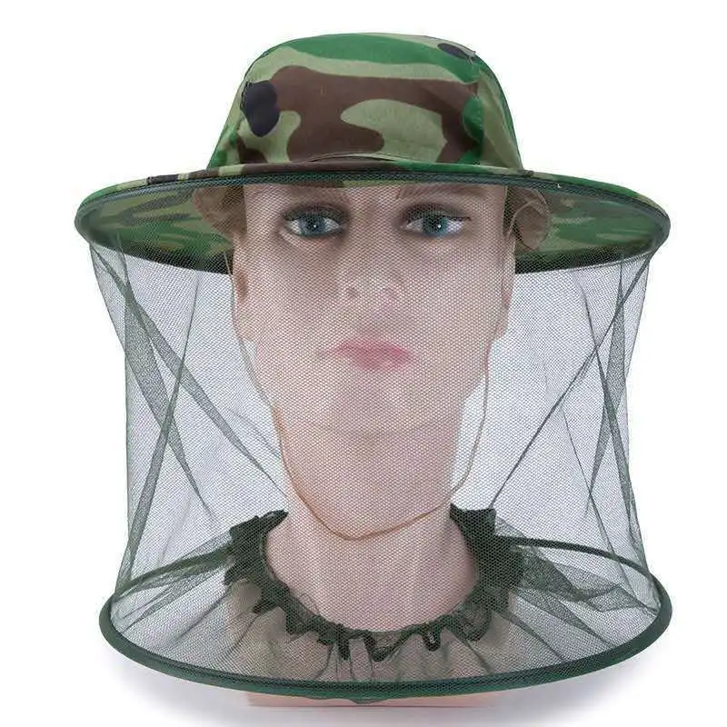 Camouflage Beekeeping Protective Hat Outdoor Fishing Cap Camping Travel Anti Mosquito Mesh Insect Face Mask Garden Supplies