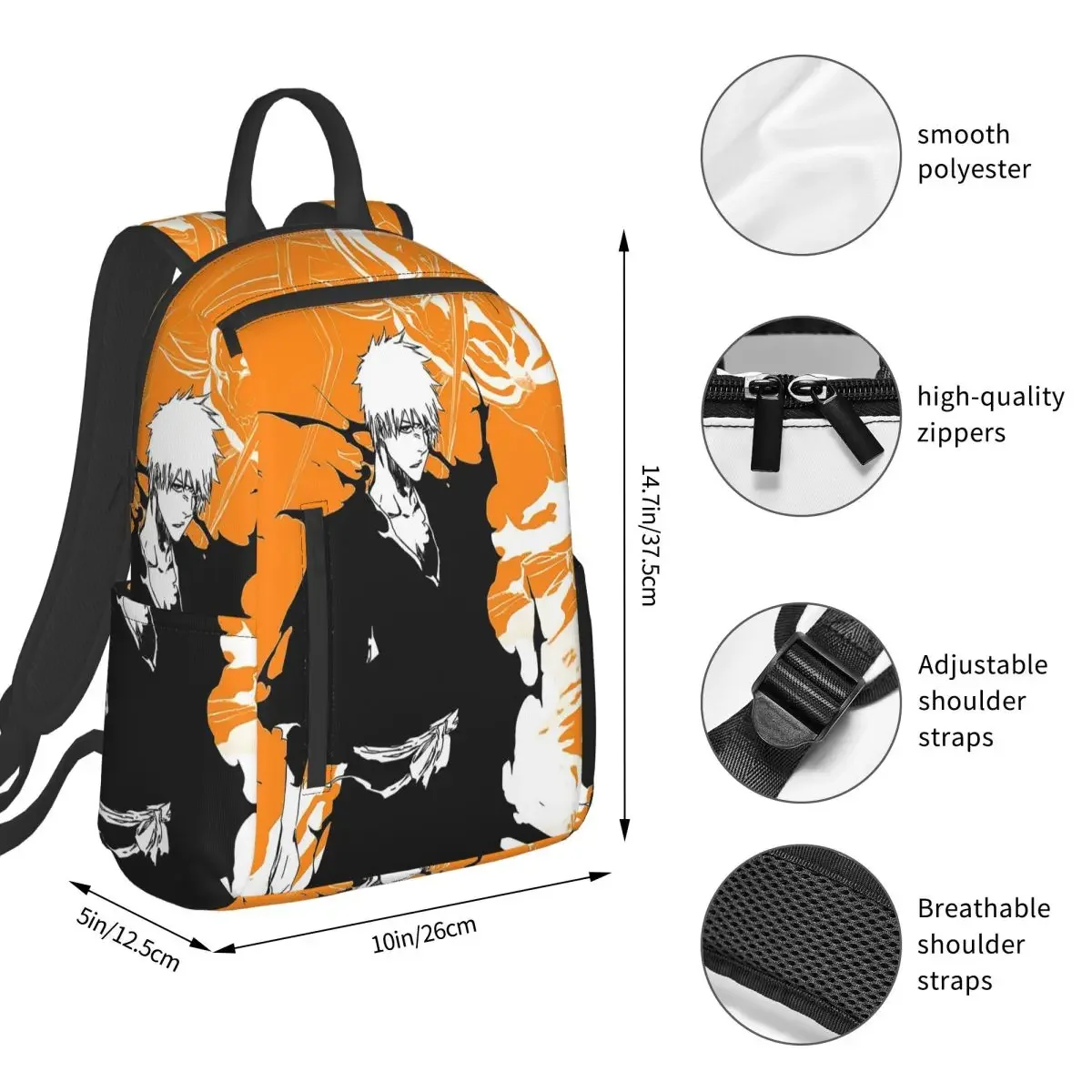 Orange Ichigo Kurosaki Anime Bleach Backpack Student BookBag Kids School Bag Computer Shoulder Bags Men Women