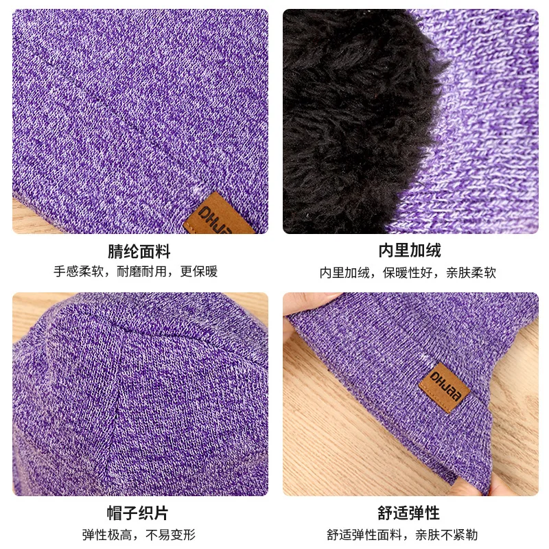 New Set European and American Style Autumn Winter Fleece Knitted Hat Scarf Gloves Unisex Warm Wool Three-Piece Set