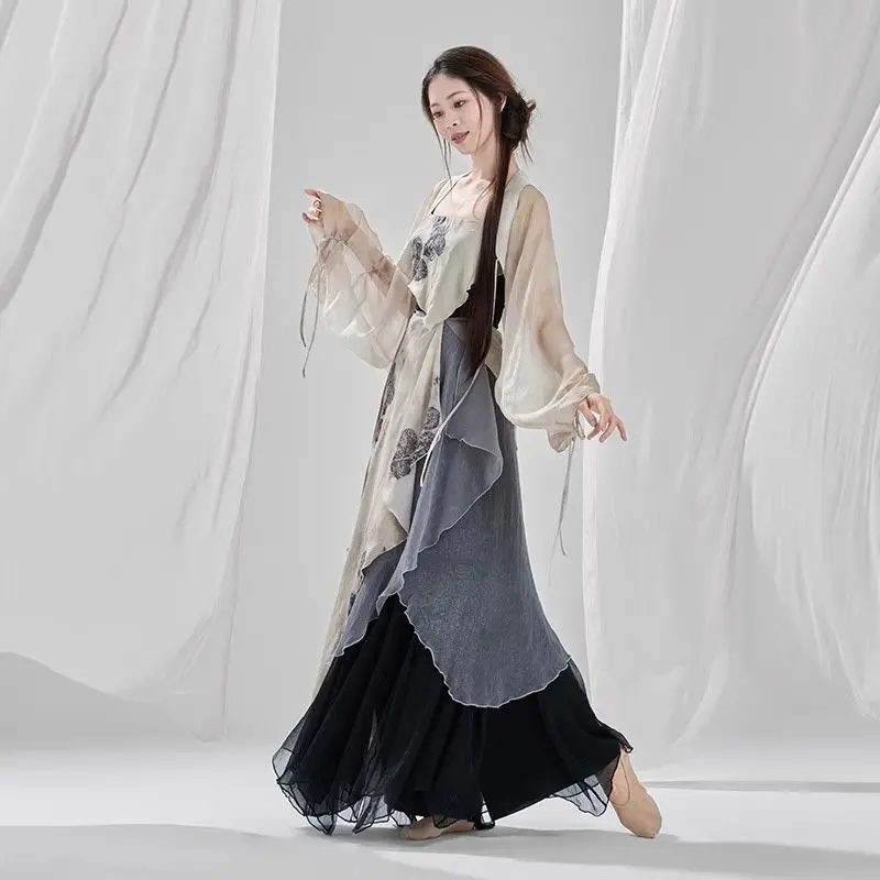 [3355 명 수집] 인쇄 된 흐르는 거즈 드레스, 중국 무용 고대 스타일의 새로운 고전 무용 공연 의상