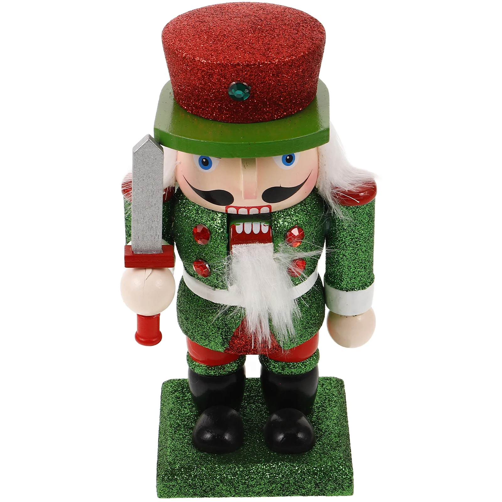 

Charming Wooden Nutcracker Soldier Christmas Decoration Glittery Design Festive Holiday Tabletop Decor Vintage Xmas Accent