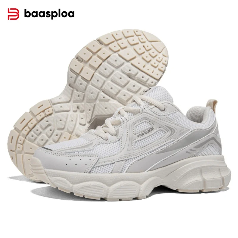 Baasploa Women Running Shoes Lightweight Breathable Sport Shoes Female Comfort White Casual Sneakers Height Increase Cushioning image 4
