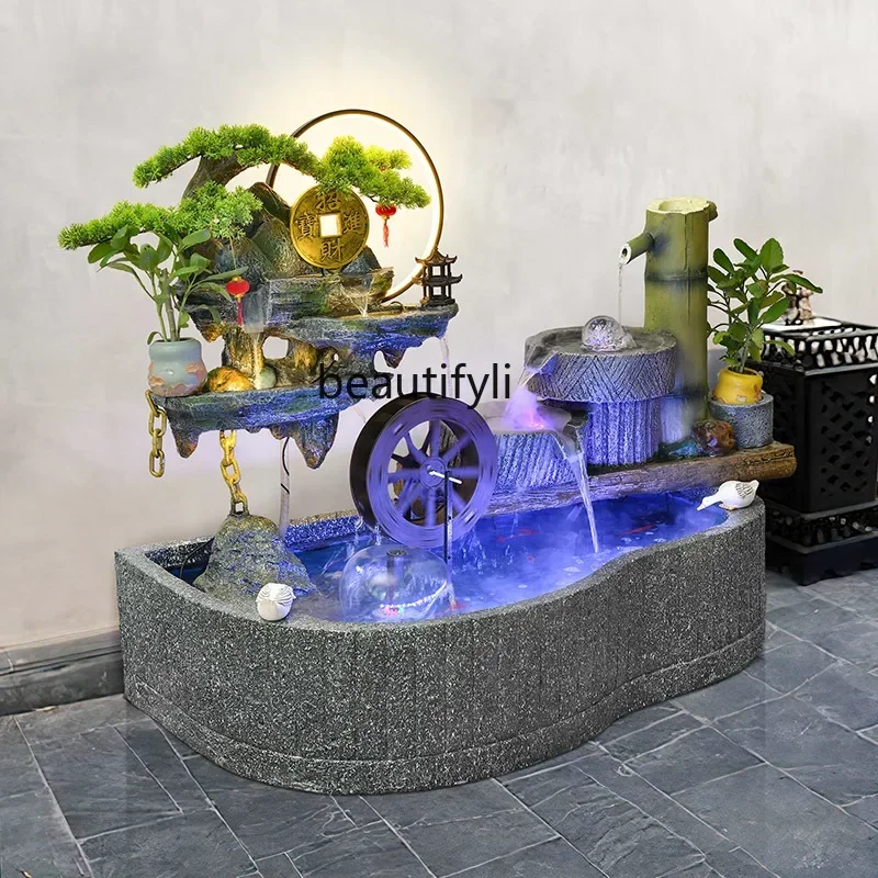 

X Chinese Courtyard Garden Fish Pond Rockery Landscape Hallway Balcony Flowing Water Landscape Furnishing Articles Garden Layou
