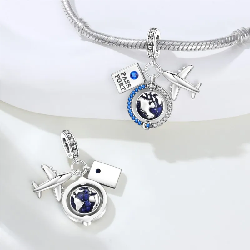 MISEFF 2025 925 فضة سوار طائرة بالون جواز السفر دلايات الخرز قلادة DIY بها بنفسك النساء مجوهرات الحفلات صنع الهدايا