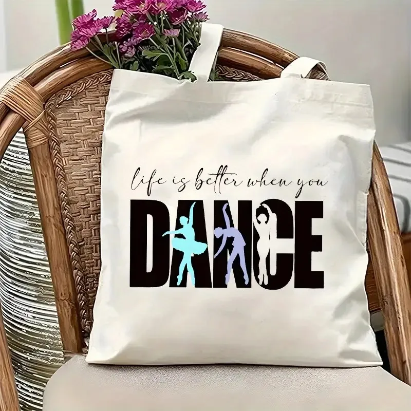 

Ballet Themed Shoulder Bag Cute Kawaii Ladies Tote Bag Playful Ballet Dancer Silhouettes Design for Casual Outings Everyday Use