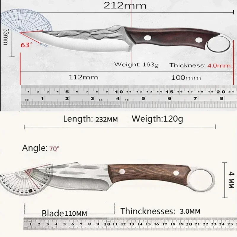 Stainless Steel Boning Knife Meat Cleaver Kitchen Knife Handmade Forged Chef\'s Knife for Household Wooden Handle Butcher Knife