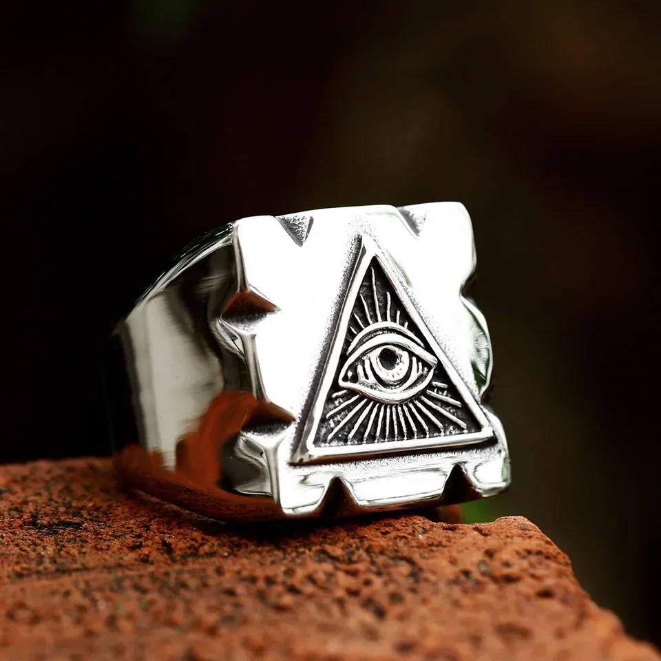 2024 New Style 316L Stainless Steel Eye of Horus Ring Egypt Ethnic Square Shape RingVintage Jewelry For Men Wholesale