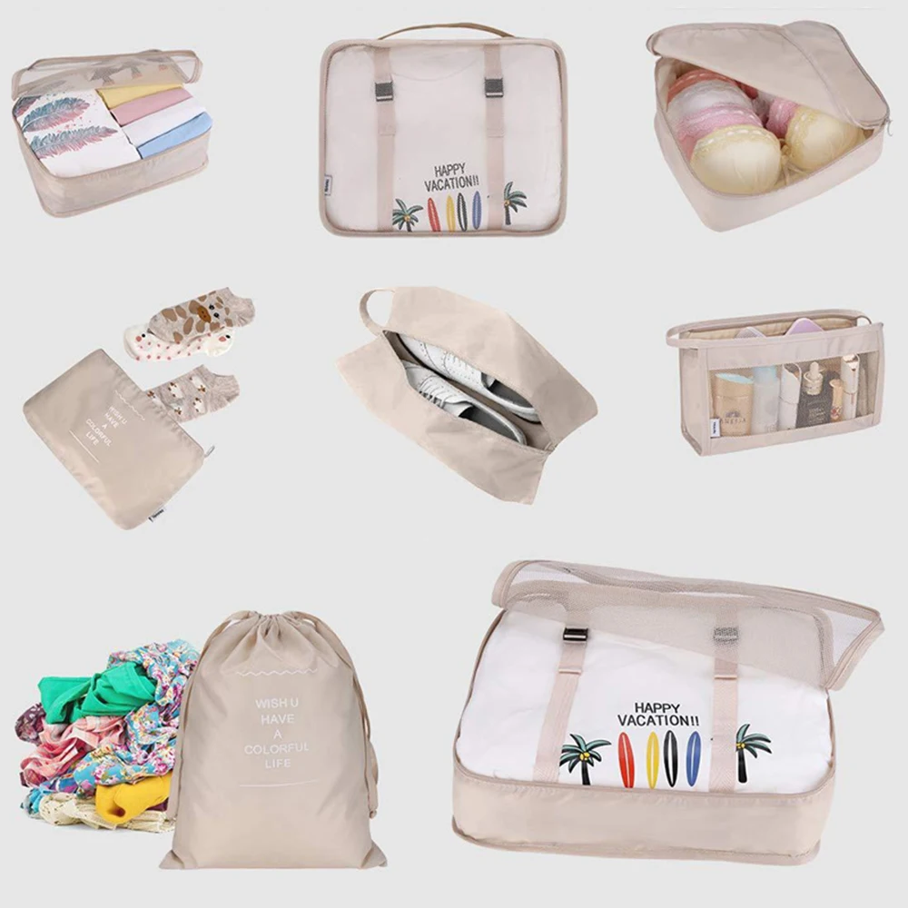 8pcs/Set Travel Storage Bag Foldable Luggage Packing Cube Shoes Clothes Storage Case Closet Sorting Bag Organiser Drawer Bags