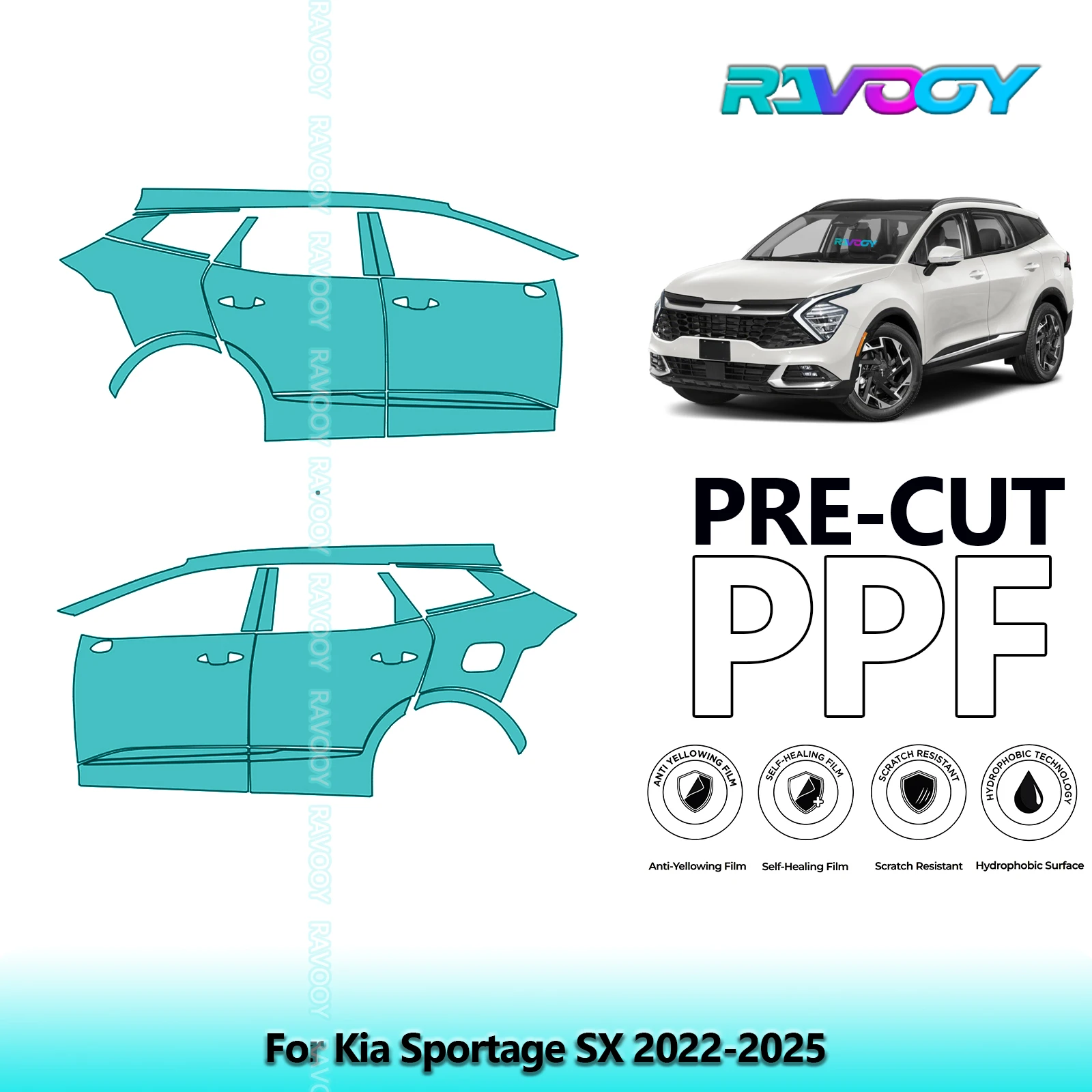 

For Kia Sportage SX 2022-2025 8.5mil Clear Matte Pre-Cut PPF Door & A/B Pillar Kit TPU Paint Protection Film Set
