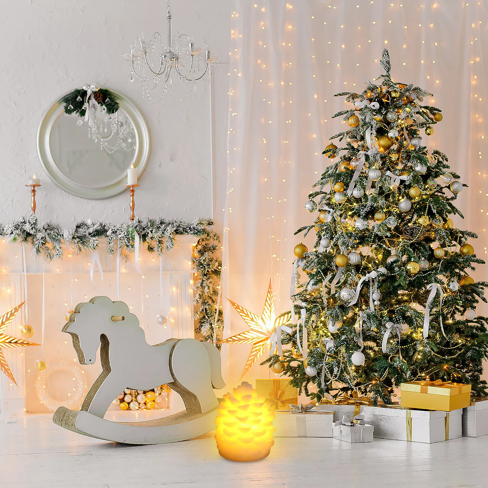 

3Pcs Pine Cone LED Lights Real Wax Flameless Night Lamps Romantic Warm Yellow Light Party Decor Christmas