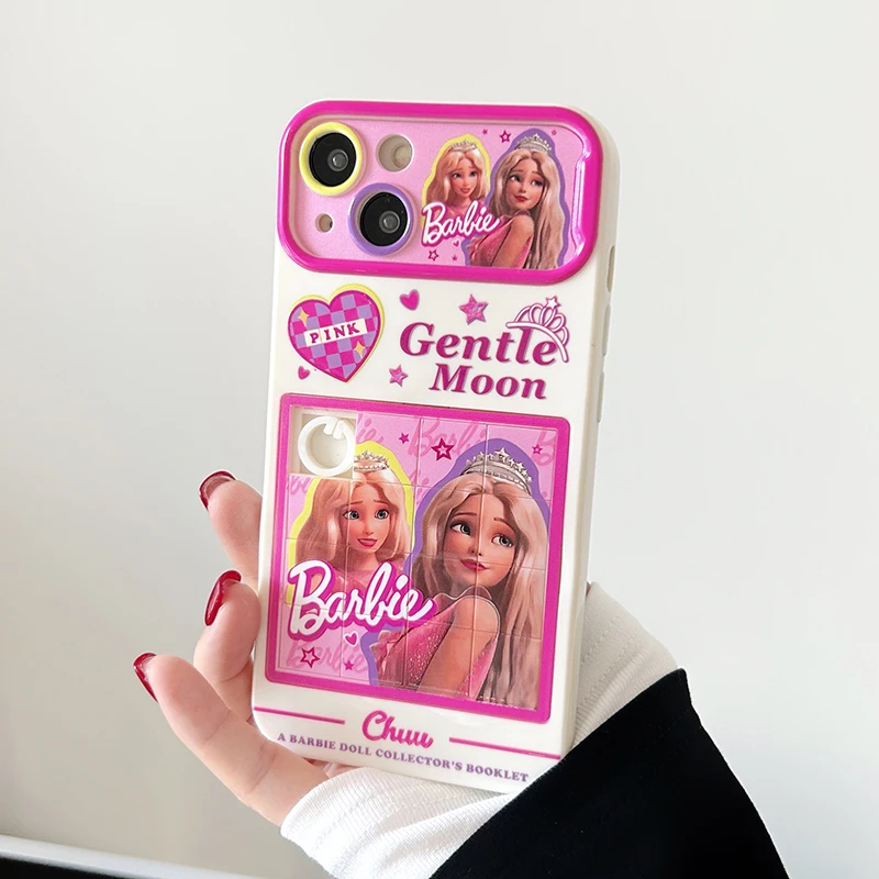 Cute Barbie Puzzle Large Window Phone Case For iPhone 15 14 13 11 12 Pro Max Full Lens Protector Anti Fall Silicone Back Cover