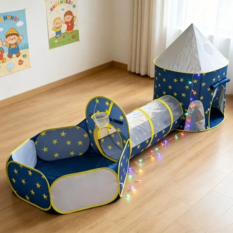 Juguete Infantil para Interiores 3 en 1, Carpa Plegable, Túnel, Piscina Seca, Corralito con Diseño de Cápsula Espacial para Juego de Pelotas Oceánicas, Uso en Actividades para Niños Pequeños