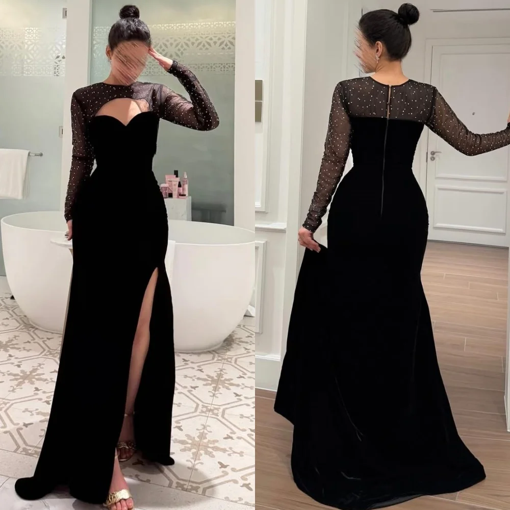 

Customized Modern Style Classic Jersey Beading Ruched Straight Scoop Neck Long Dresses Evening Dresses Sizes Available Fashion