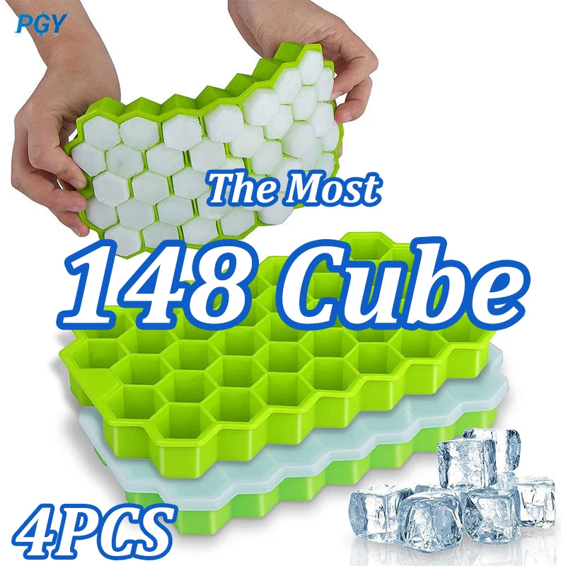 Stampo per cubetti di ghiaccio in Silicone 4/2/1PCS 148 Cube vassoi per ghiaccio di grande capacità fabbricatore di ghiaccio per uso alimentare creatore di ghiaccio riutilizzabile senza BPA con coperchi