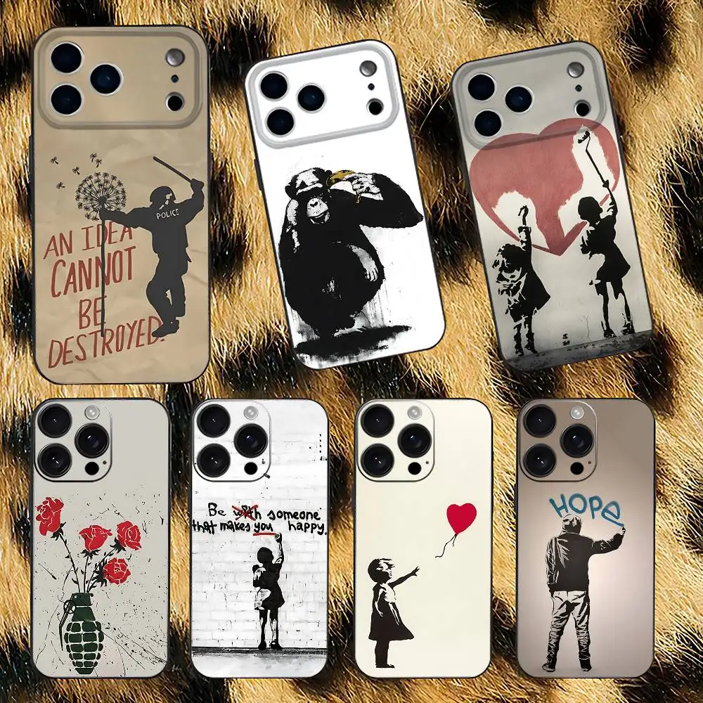

Street Art Banksy Graffiti Phone Case For iPhone 17,16,15,14,13,12,11 Air,Plus,Pro Max,XS,X,XR,SE,Mini,8,7,Soft Black Cover