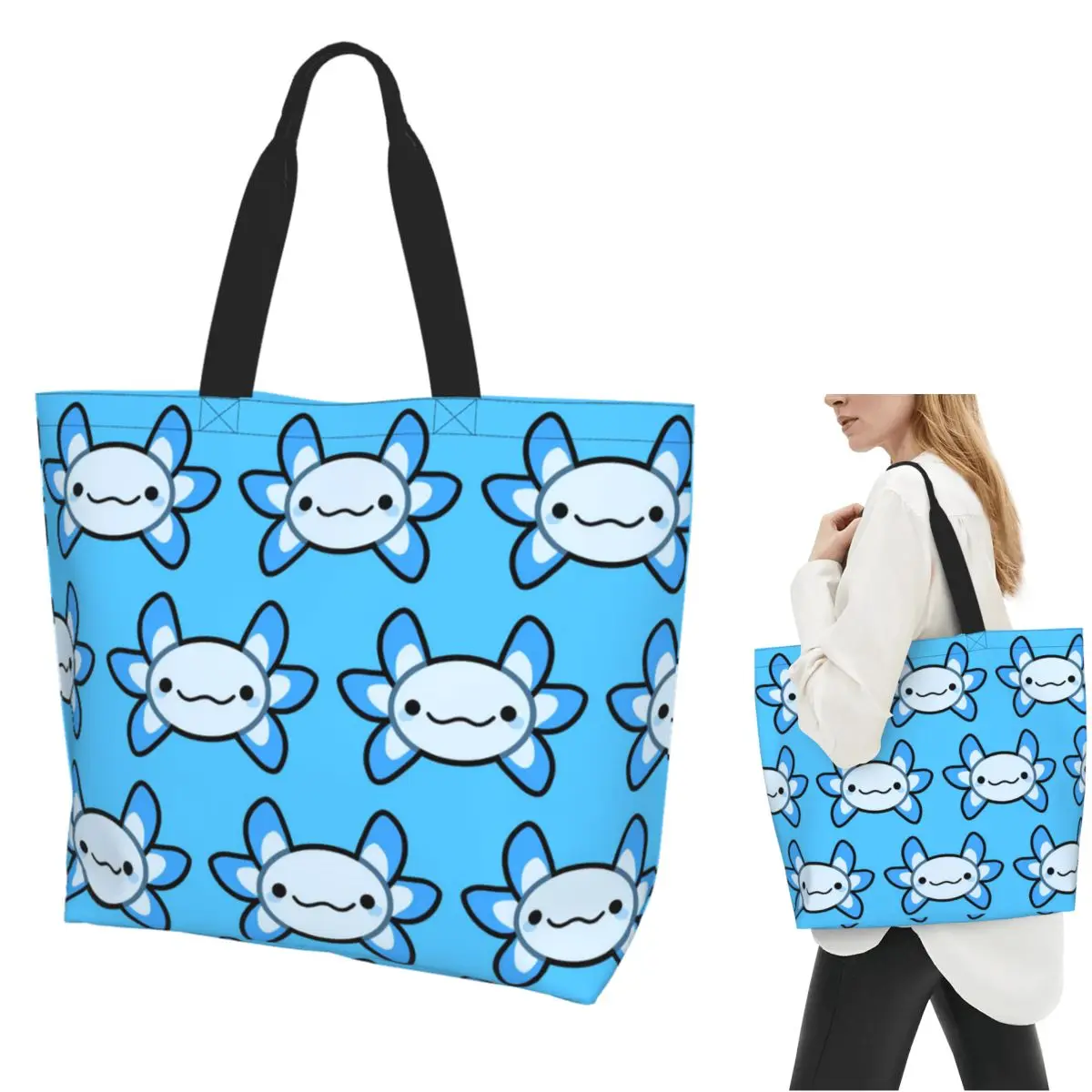

Axolotl Blue By Matx Ft Shopping Tote Bag Canvas Large Capacity Shoulder Bags Shopper Grocery Handbag for Women