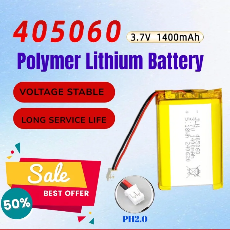 With PH2.0 3.7V 1400mAh 405060 Polymer Lithium Battery for Personnel Positioning Card Smart Wearable  Rechargeable Battery