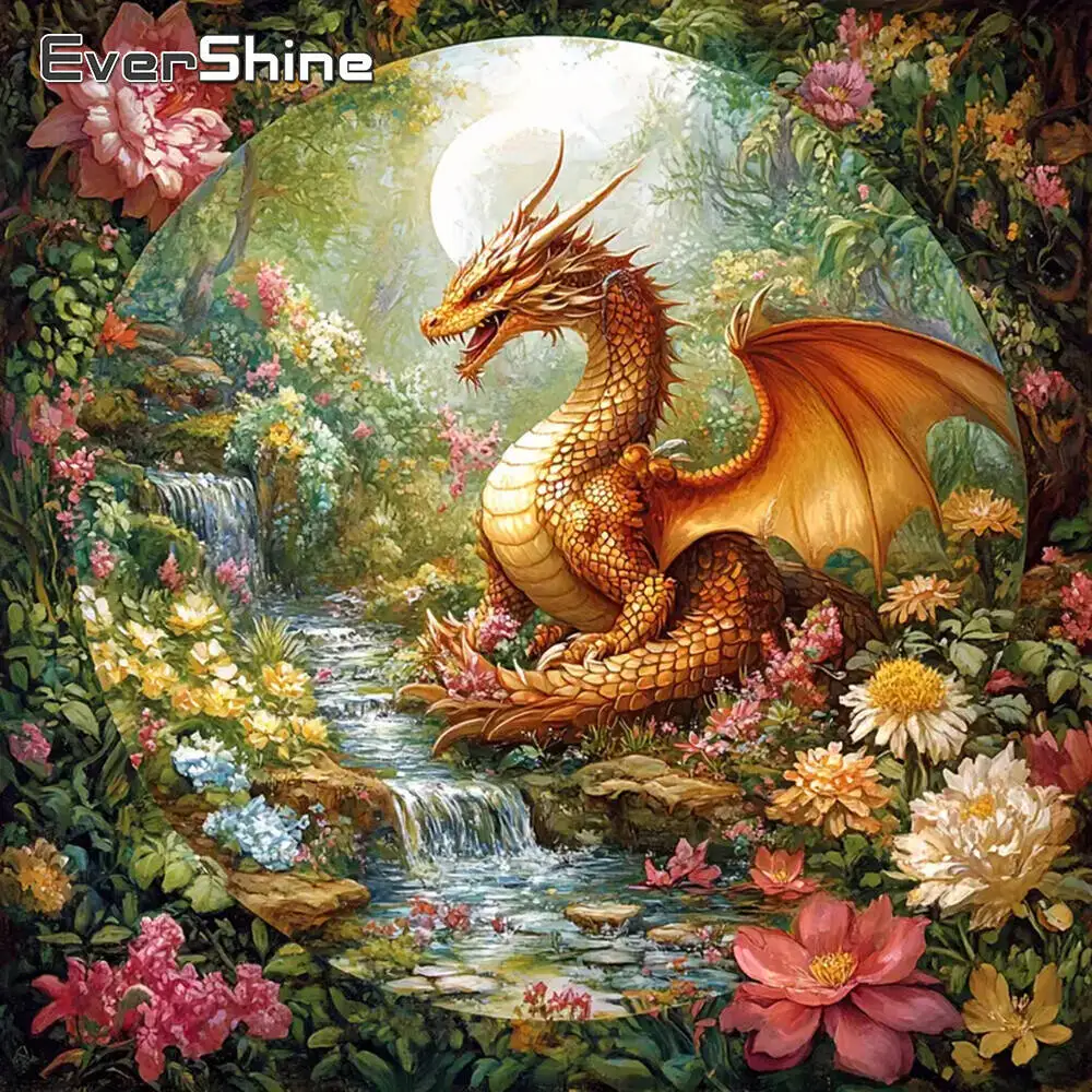 Evershine 5D DIY Drache Diamant Stickerei Tier Mosaik Wasserfall Geeignet für Anfänger Blumenmalerei Dinosaurier Handgemachtes Geschenk