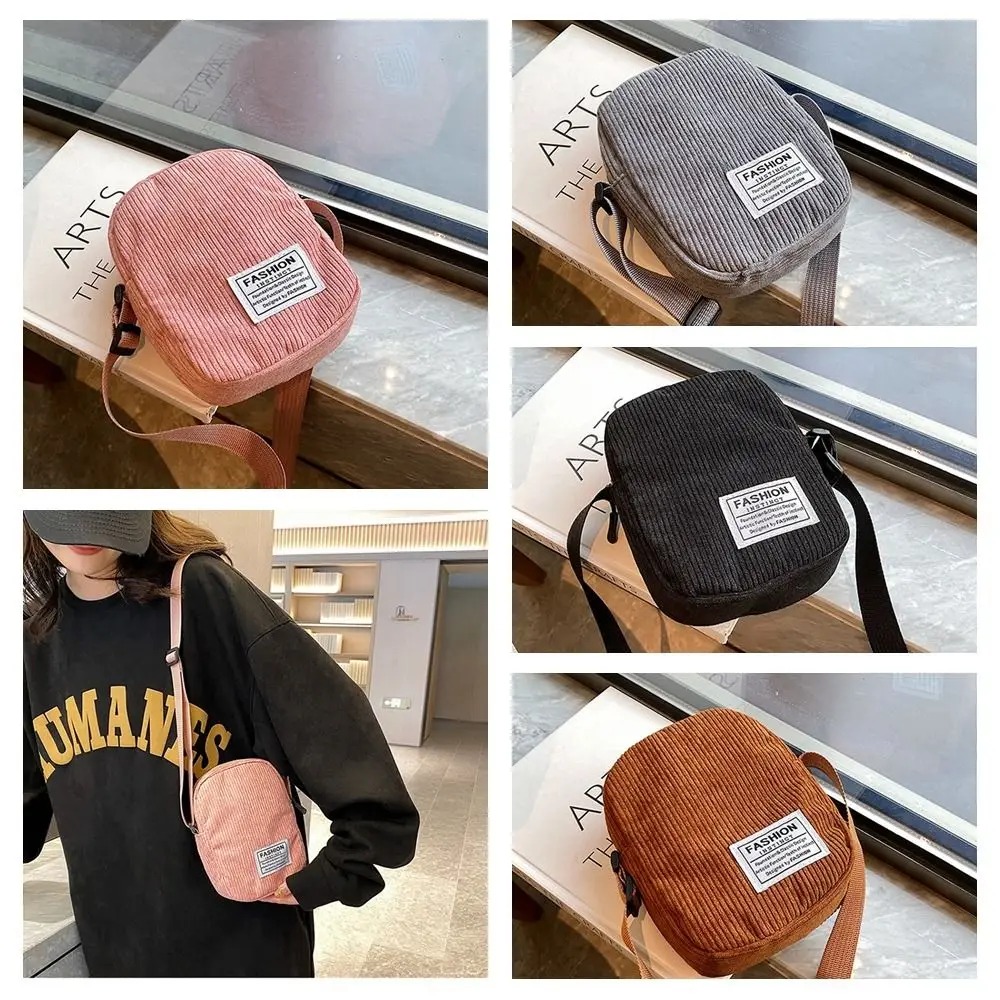 Korean Style Corduroy Crossbody Bag Phone Bags Handbag Letter Shoulder Bags Shopping Purse Cotton Cloth Small Messenger Bag