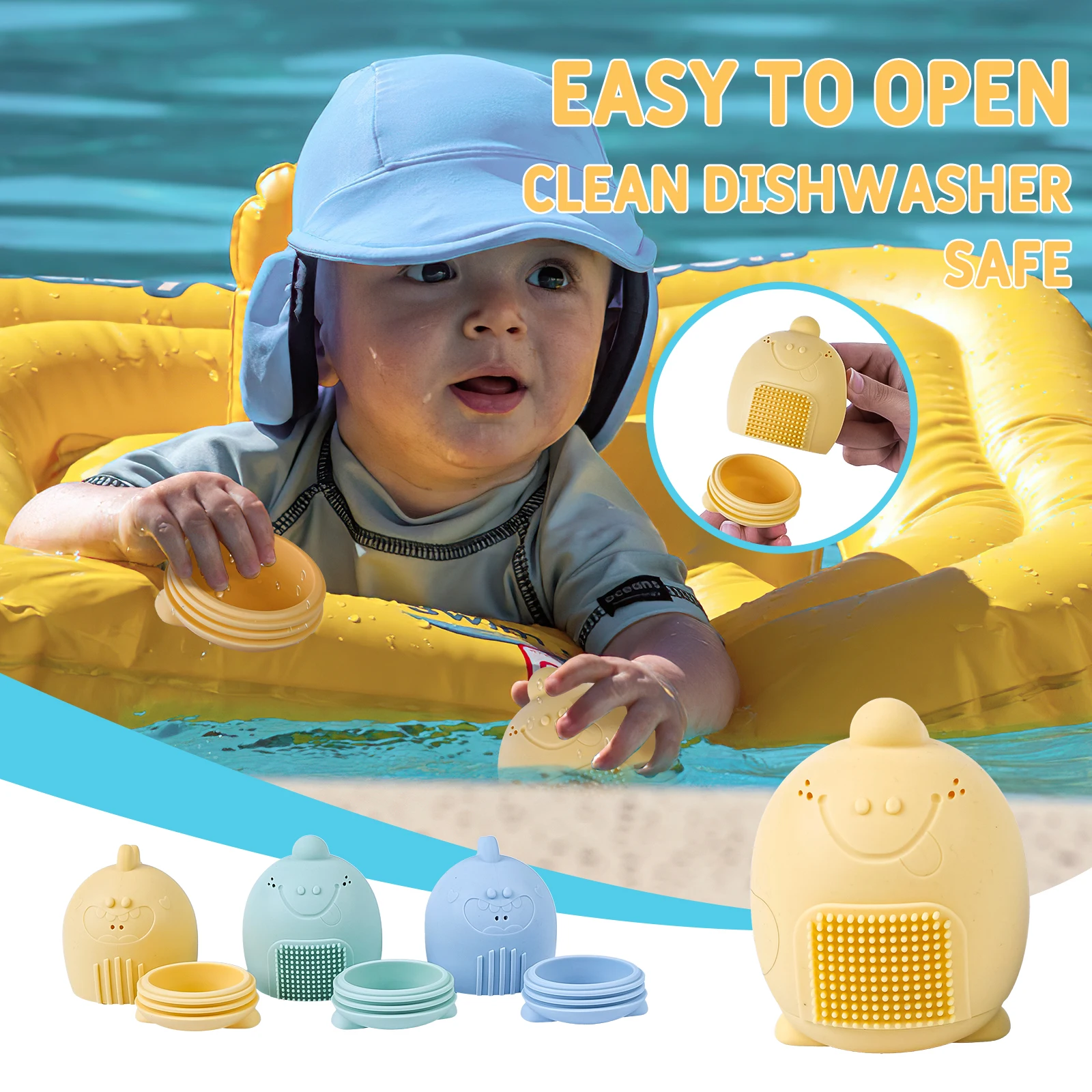 ของเล่นอาบน้ำเด็ก TYRY.HU 4 ชิ้น ทำจากซิลิโคน รูปไดโนเสาร์การ์ตูน ลอยน้ำได้ ฉีดน้ำได้ ปลอดภัยสำหรับเด็กเล่นกัดได้ สนุกสนานเวลาอาบน้ำ