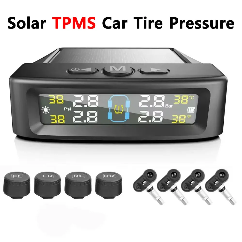 T12 Temperature Warning Fuel Save Tire Pressure Monitoring System Solar TPMS With 4 External Sensors Car Tyre Pressure Monitor