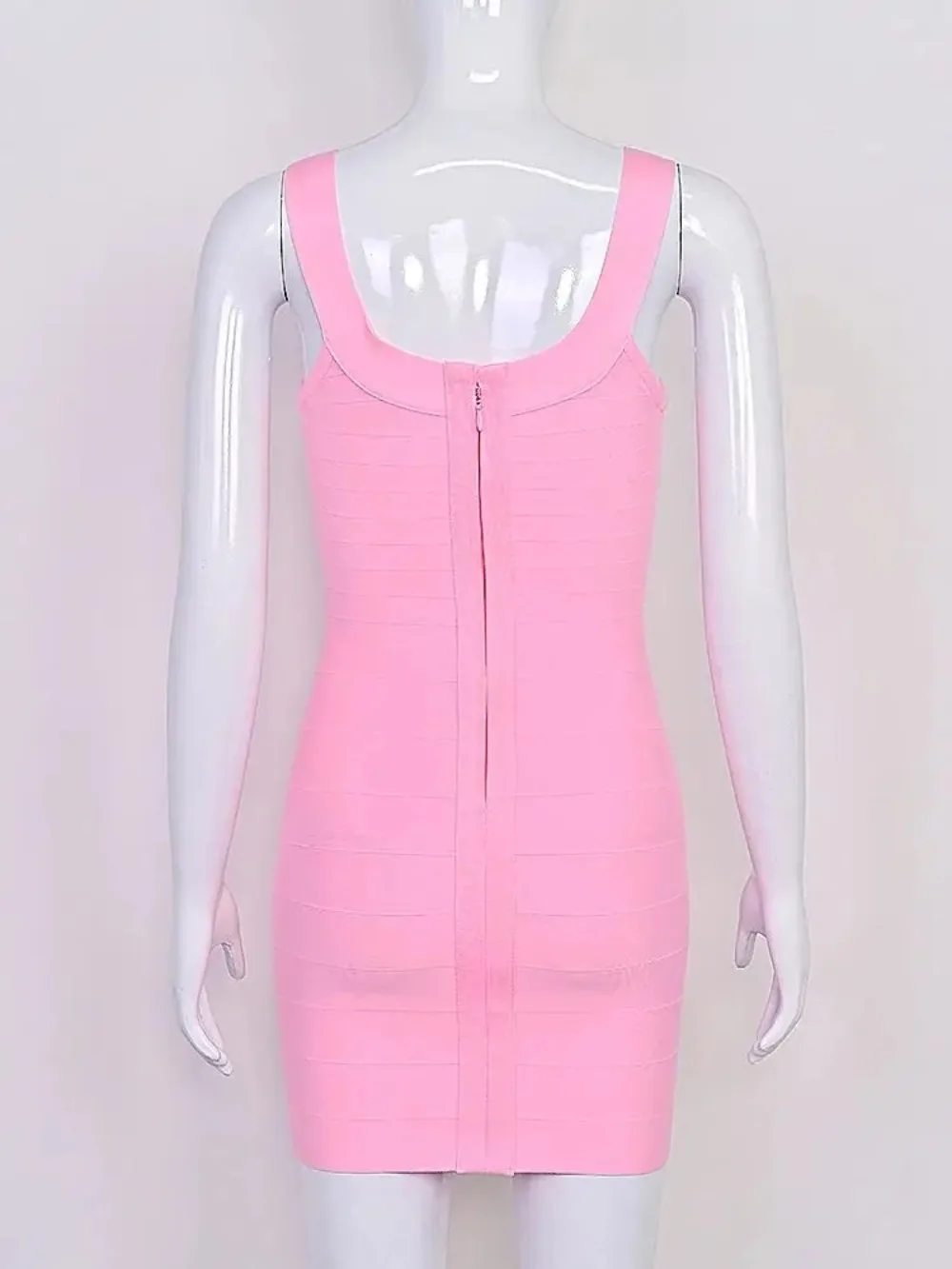 New Trendy Pink Ginger Bandage Mini Party Dress Women Quality Sexy Bustier Backless Bodycon Dress Club Birthday Dress