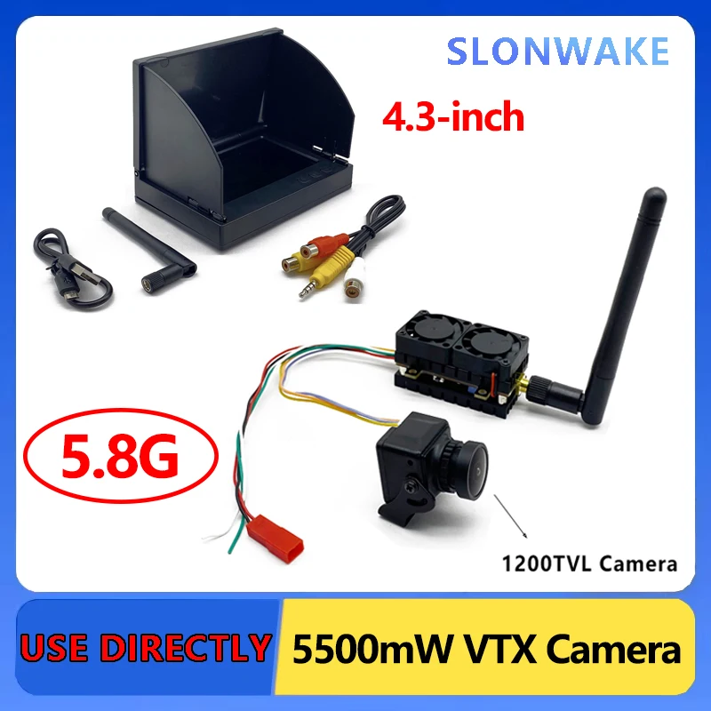 SLONWAKE Long Range 1-5km 5.8G 48CH 5500mW adjustable VTX CMOS 1200TVL FPV 4.3 inch monitor 56CH For RC Multicopter FPV Drone